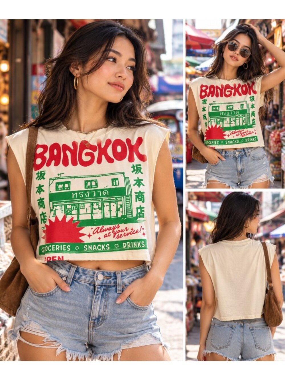 Weeze Bangkok Graphic Crop Tee Cutoff Sleeves Thailand Streetwear Festival Top